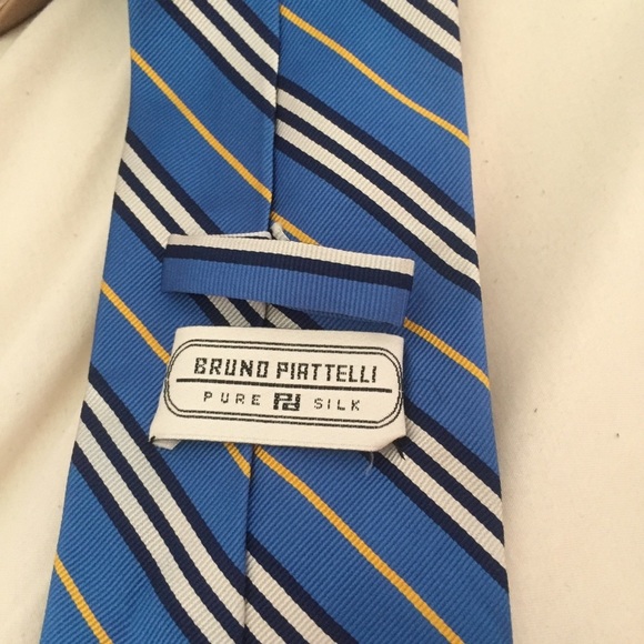 Bruno Piattelli Blue‎ & Yellow Stripe 100% Silk Tie - Picture 3 of 5